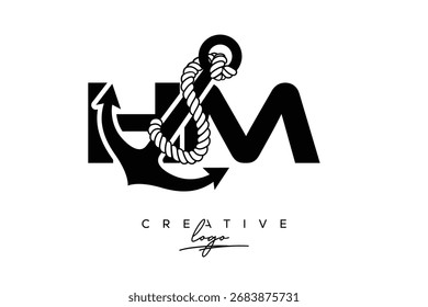 HM Creative Monogram Latte Logo mit Anker und Seildesign