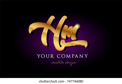 hm  h m alphabet combination letter logo in gold golden 3d metal beautiful typography suitable for banner brochure design