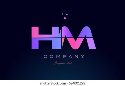 hm h m creative color blue background pink purple blue magenta alphabet letter company logo vector icon design