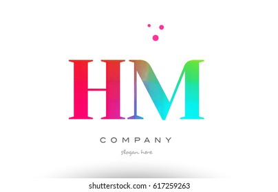HM H M creative rainbow colors colored artistic alphabet company letter logo design vector icon template