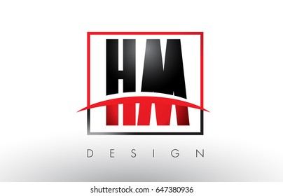 HM H M Logo Letters with Red and Black Colors and Swoosh. Creative Letter Design Vector.