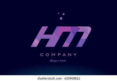 hm h m polygon polygonal letter alphabet text pink purple dots creative company logo vector icon design template