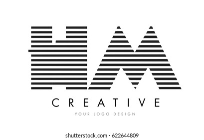 HM H M Zebra Letter Logo Design with Black and White Stripes Vector