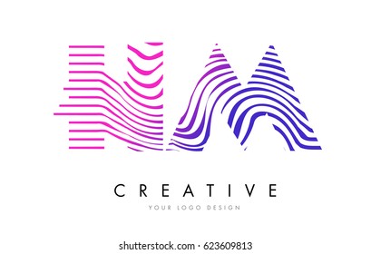 HM H M Zebra Letter Logo Design with Black and White Stripes Vector
