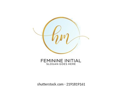 HM handwriting logo with circle template vector signature, wedding, fashion, floral and botanical with creative template.