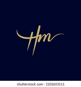 Hm handwritten logo, H and m monogram logo template, H m signature vector