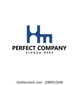 Logotipo de HM basado inicialmente. Logo de iconos alfabetos con consejos redondos. Identidad de marca para empresas, empresas y organizaciones.