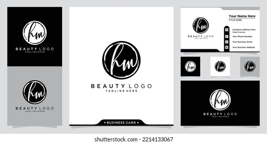 HM Initial handwriting logo vector with business card design