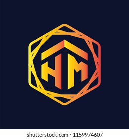 HM Initial letter hexagonal logo vector