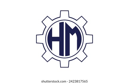 HM initial letter mechanical circle logo design vector template. industrial, engineering, servicing, word mark, letter mark, monogram, construction, business, company, corporate, commercial, geometric