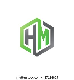 HM initial letters looping linked hexagon logo black gray green