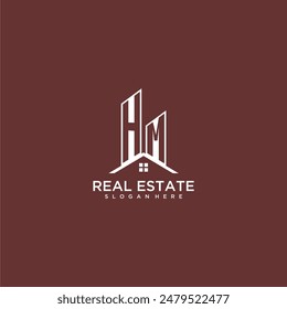 HM initial monogram building and roof logo for real estate