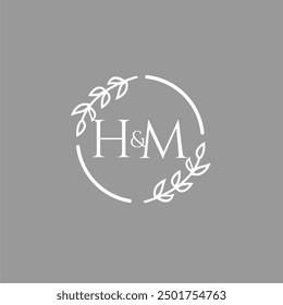 HM initial monogram decoration for wedding logo with creative leaf line