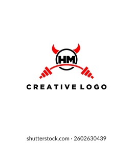 HM initial monogram for fitnes or gym logo with devil style design