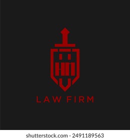 HM Initial Monogramm für Anwaltskanzlei mit Schwert und Schild Logo Bild