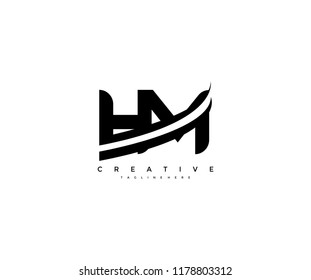 HM Letter Creative Modern Monogram Black Swoosh Design Logo