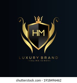 Letra HM Inicial con Plantilla Real.elegante con el logotipo de la corona vectorial, Ilustración vectorial con el logotipo fletador creativo.