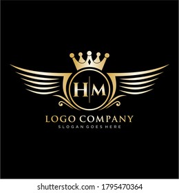 HM Letter Initial with Royal Wing Logo Template.
