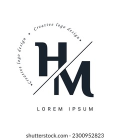 Diseño del logotipo de la carta HM con un corte creativo. Diseño de logotipo creativo