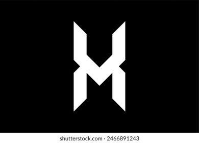 HM letter logo design, monogram, letter, icon, symbol, initial, in a sharp, symmetrical design, symbolizing strength and precision. Suitable for clothing, apparel, gym and fitness brand identity.