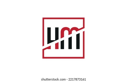 HM logo design. Initial HM letter logo monogram design in black and red color with square shape.
