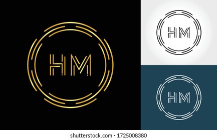HM Logo Design Vector Template. Initial Circle Luxury Letter HM Vector Illustration