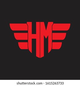 HM Logo monogram with emblem and wings element design template on red colors