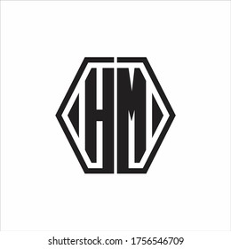 HM Logo monogram with hexagon line rounded design template on white background