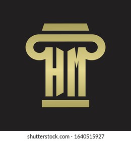 HM Logo monogram with pillar style design template with gold colors