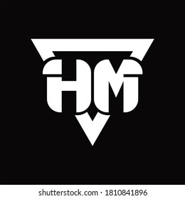 HM Logo-Monogramm mit dreieckiger Form, abgerundete Design-Vorlage auf schwarzem Hintergrund