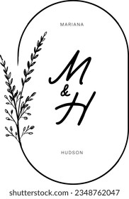 Design-Konzept des HM-MH-Logos Kreativer minimaler Monogramm-Icon-Buchstabe mit anfänglicher Basis. Modern. Für Hochzeiten 