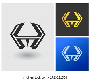 HM UM initial based Logo Design in Gradient Colors. Creative Modern gym company logo. Strong masculine shape with Letters Vector Icon Logo idea Illustration.