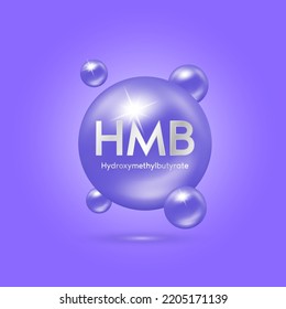 HMB Pill (Beta-Hydroxy-Beta-Methylbutyrate) nutrients that help strengthen slow down the deterioration muscle. Icon purple isolated solid background vector. Sport supplement medical science concept.