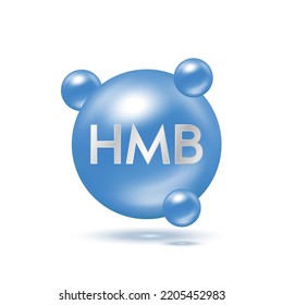 HMB Pill (Hydroxymethylbutyrate) nutrients that help strengthen slow down the deterioration muscle. Icon blue isolated white background. Vector EPS10. Sport supplement and medical science concept.