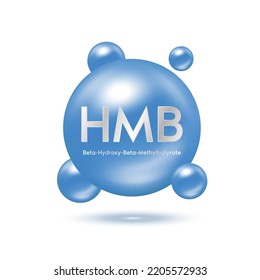 HMB Pill (Hydroxymethylbutyrate) nutrients that help strengthen slow down the deterioration muscle. Icon blue isolated white background. Vector EPS10. Sport supplement and medical science concept.