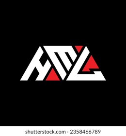 HML triangle letter logo design with triangle shape. HML triangle logo design monogram. HML triangle vector logo template with red color. HML triangular logo Simple, Elegant, and Luxurious design.