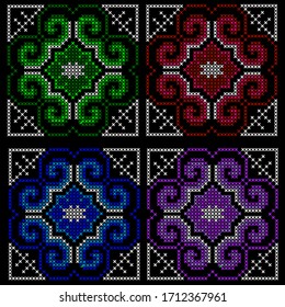 Hmong floral patterns are connected together. Pixel flower.