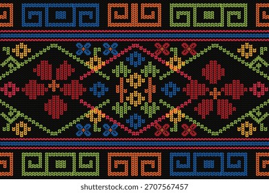 Hmong Meander Seamless Pattern Tribal Cross Stitch Geometric Fusion