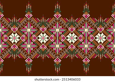 Hmong pattern,geometric ethnic oriental pattern on brown background,vector illustration,geometric fabric,Aztec style,abstract background.design for texture,fabric,clothing,wrapping,decoration,print.