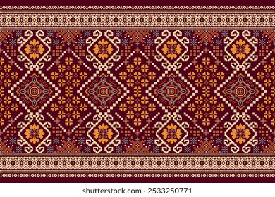 Hmong pattern,geometric ethnic oriental pattern traditional,geometric floral pattern,Aztec style,abstract background,vector illustration.design for texture,fabric,clothing,decoration,scarf,sarong.