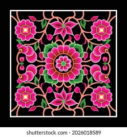 Hmong vintage traditional flower fabric pattern. Beautiful pink flower vector