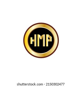 HMP Three letter logo design with gold color circle