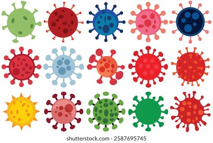 Hmpv and corona virus icon set.  Vector bacteria, microbes sign illustration.