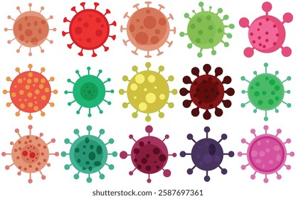 Hmpv and corona virus icon set.  Vector bacteria, microbes sign illustration.