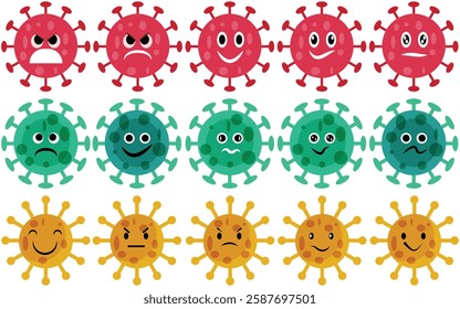 Hmpv and corona virus icon set.  Vector bacteria, microbes sign illustration.