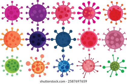 Hmpv and corona virus icon set.  Vector bacteria, microbes sign illustration.