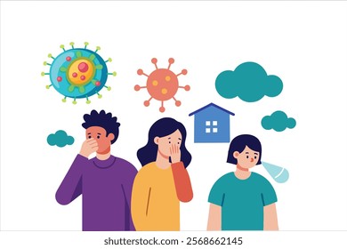 HMPV virus banner, Human Metapneumovirus respiratory virus vector ,HMPV virus outbreak, virus floating in a cellular environment vector background