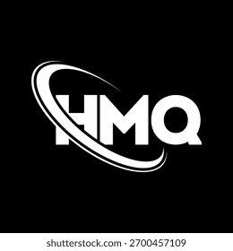 Logotipo de HMQ. Carta de HMQ. HMQ diseño del logotipo de la letra. Logotipo de HMQ de las iniciales enlazadas con el círculo y el logotipo del monograma en mayúsculas. Tipografía HMQ para tecnología, negocio y marca inmobiliaria.