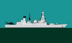 HMS Daring. Modern Warship. Royal Navy Type 45 Daring Class Guided Missile Destroyer. Vector Image For Illustrations And Infographics.