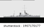 HMS DREADNOUGHT 1906. Royal Navy battleship. Vector image for illustrations and infographics.
